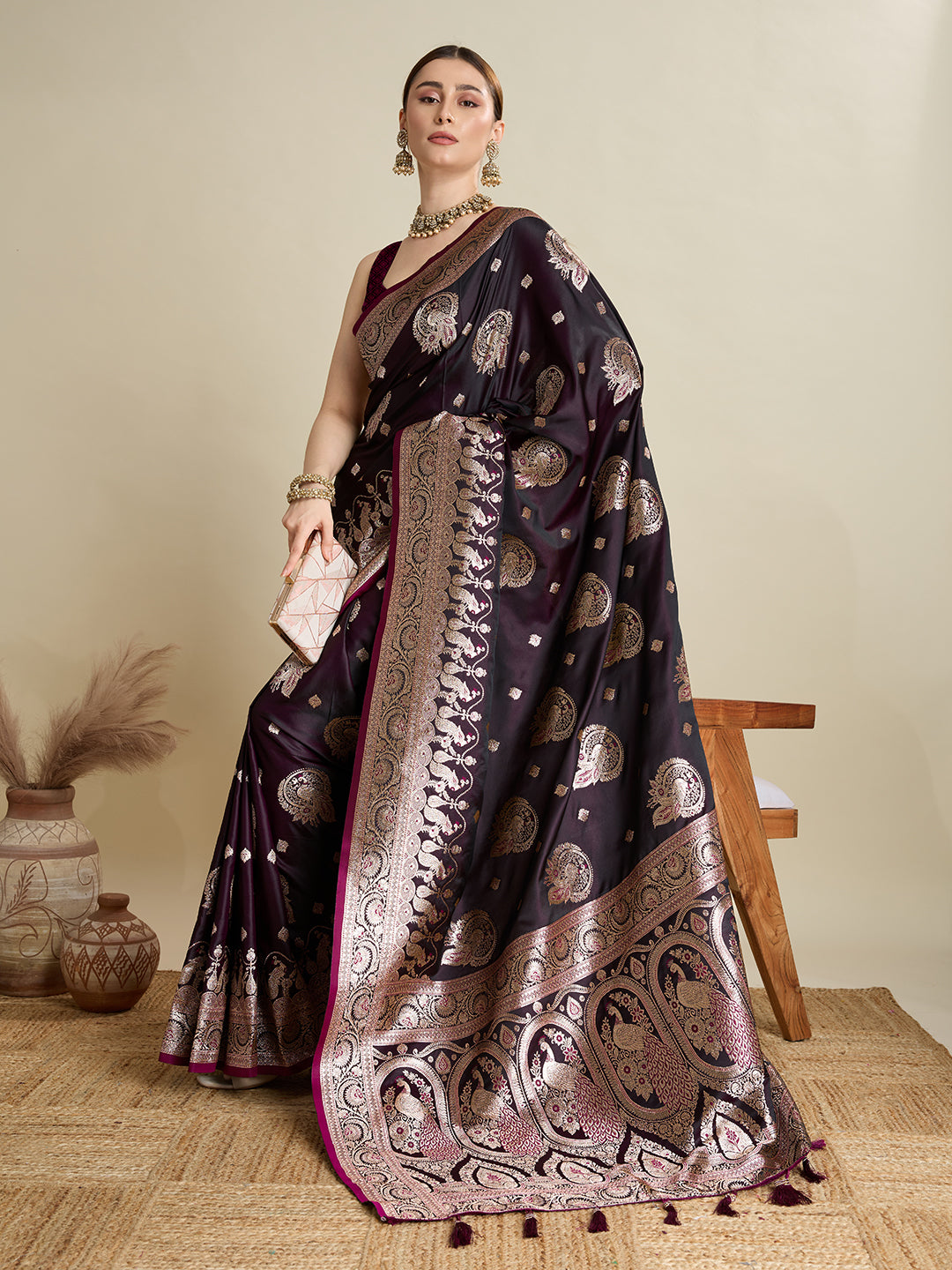 Premium Soft Silk Saree with Rich Zari Work (Burgundy)