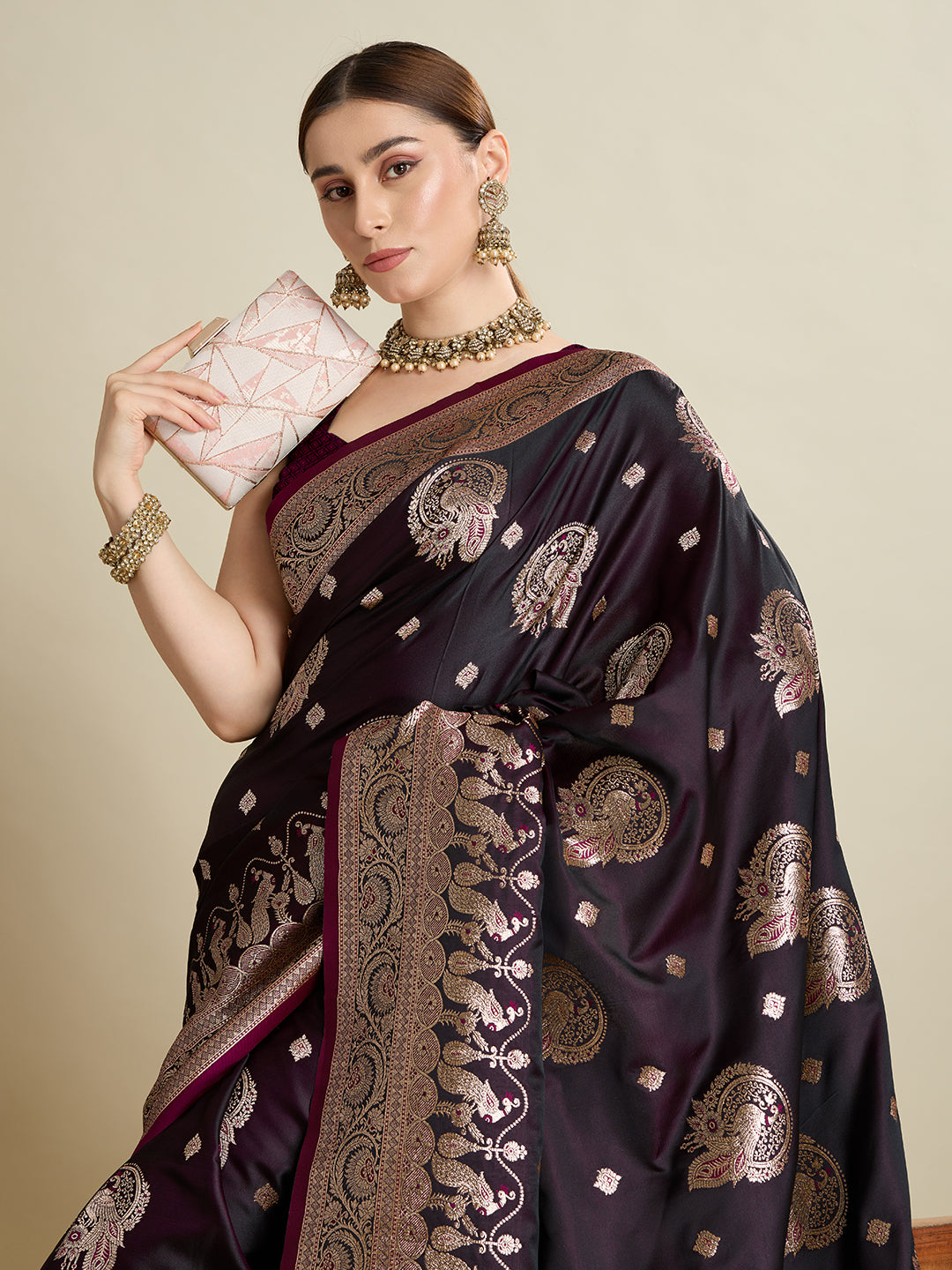Premium Soft Silk Saree with Rich Zari Work (Burgundy)