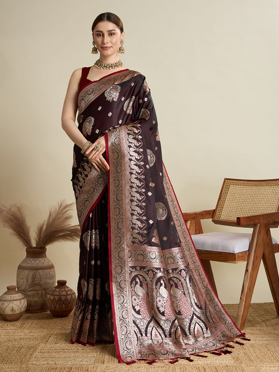 Premium Soft Silk Saree with Rich Zari Work (Maroon)