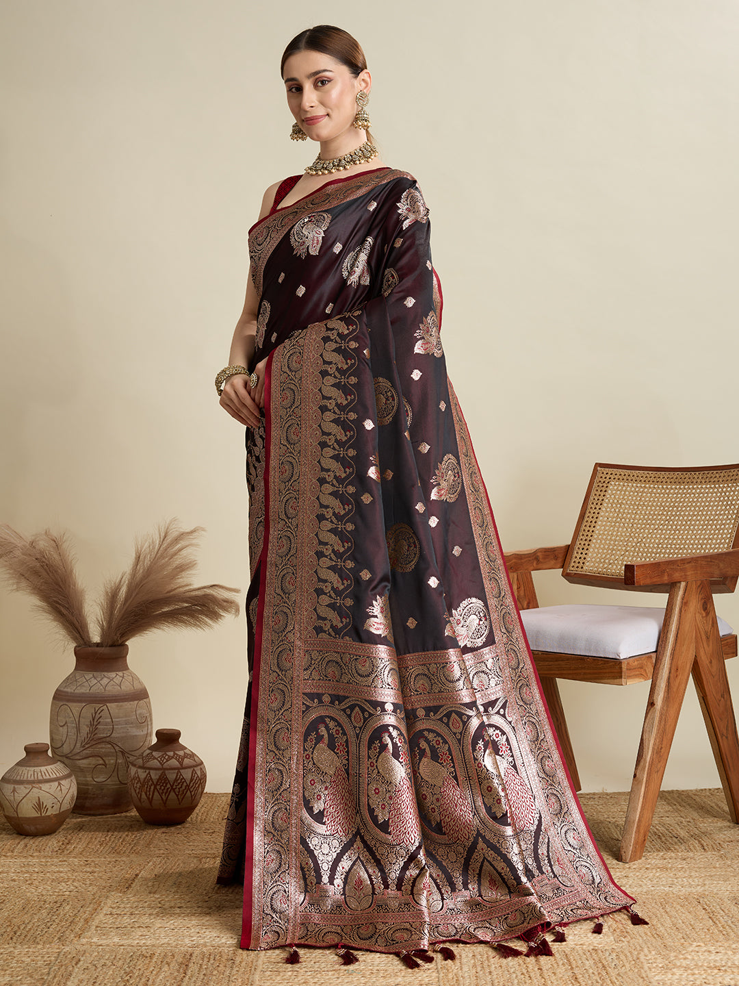 Premium Soft Silk Saree with Rich Zari Work (Maroon)