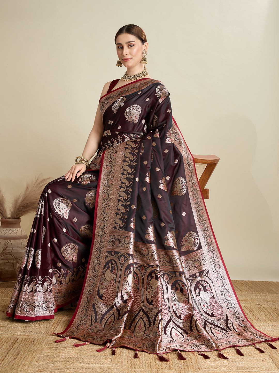 Premium Soft Silk Saree with Rich Zari Work (Maroon)