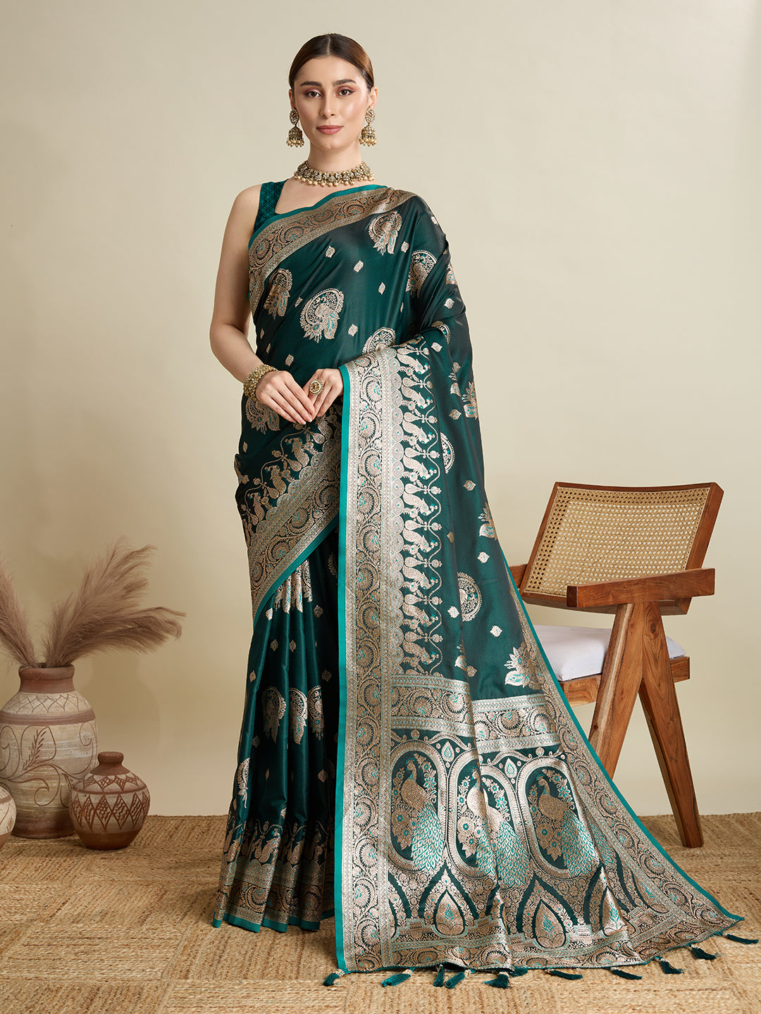 Premium Soft Silk Saree with Rich Zari Work (Rama)