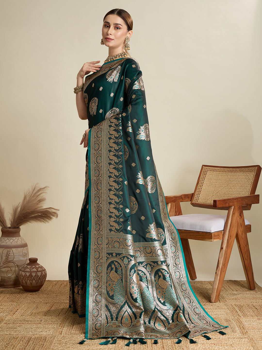 Premium Soft Silk Saree with Rich Zari Work (Rama)