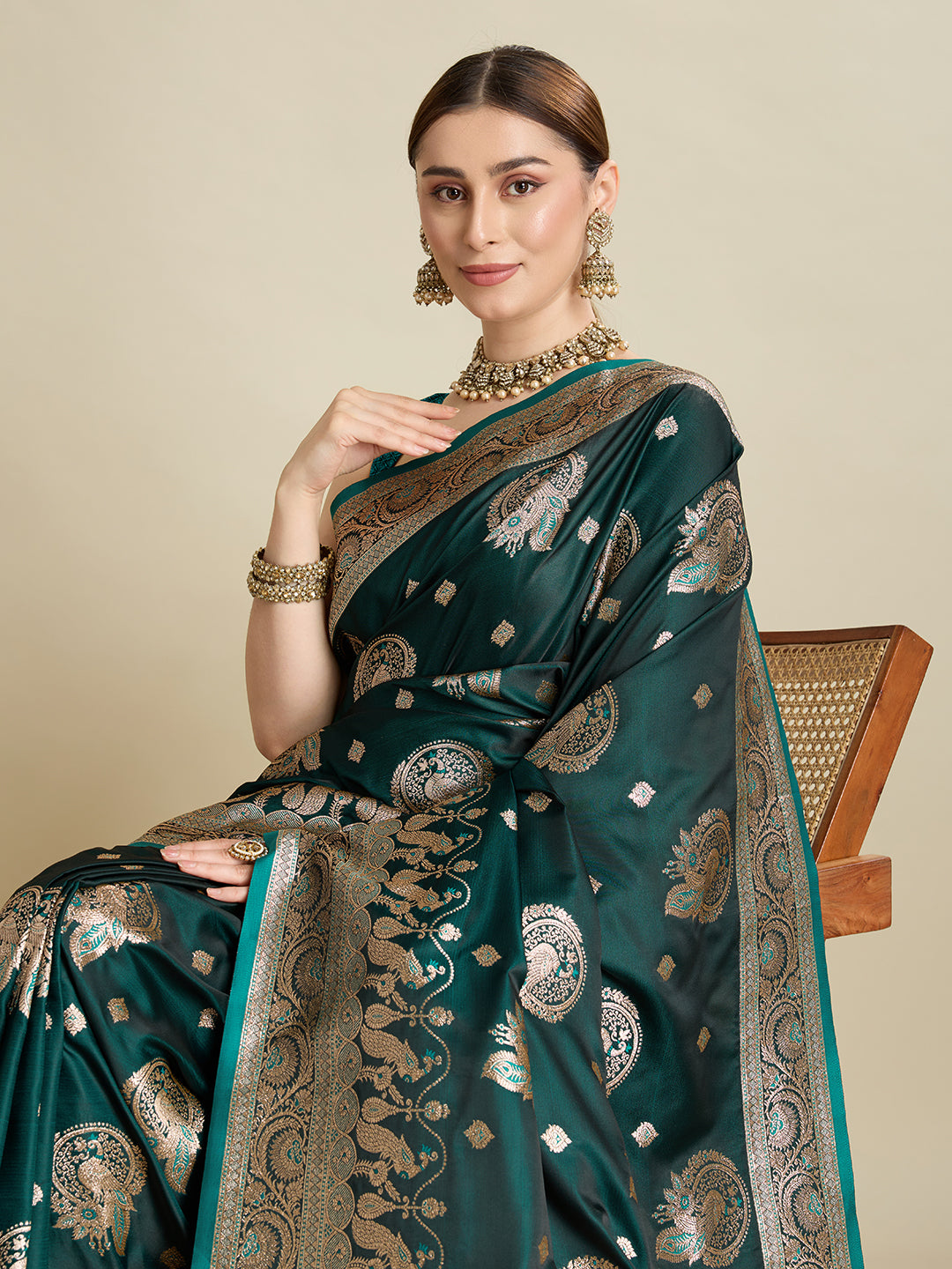 Premium Soft Silk Saree with Rich Zari Work (Rama)