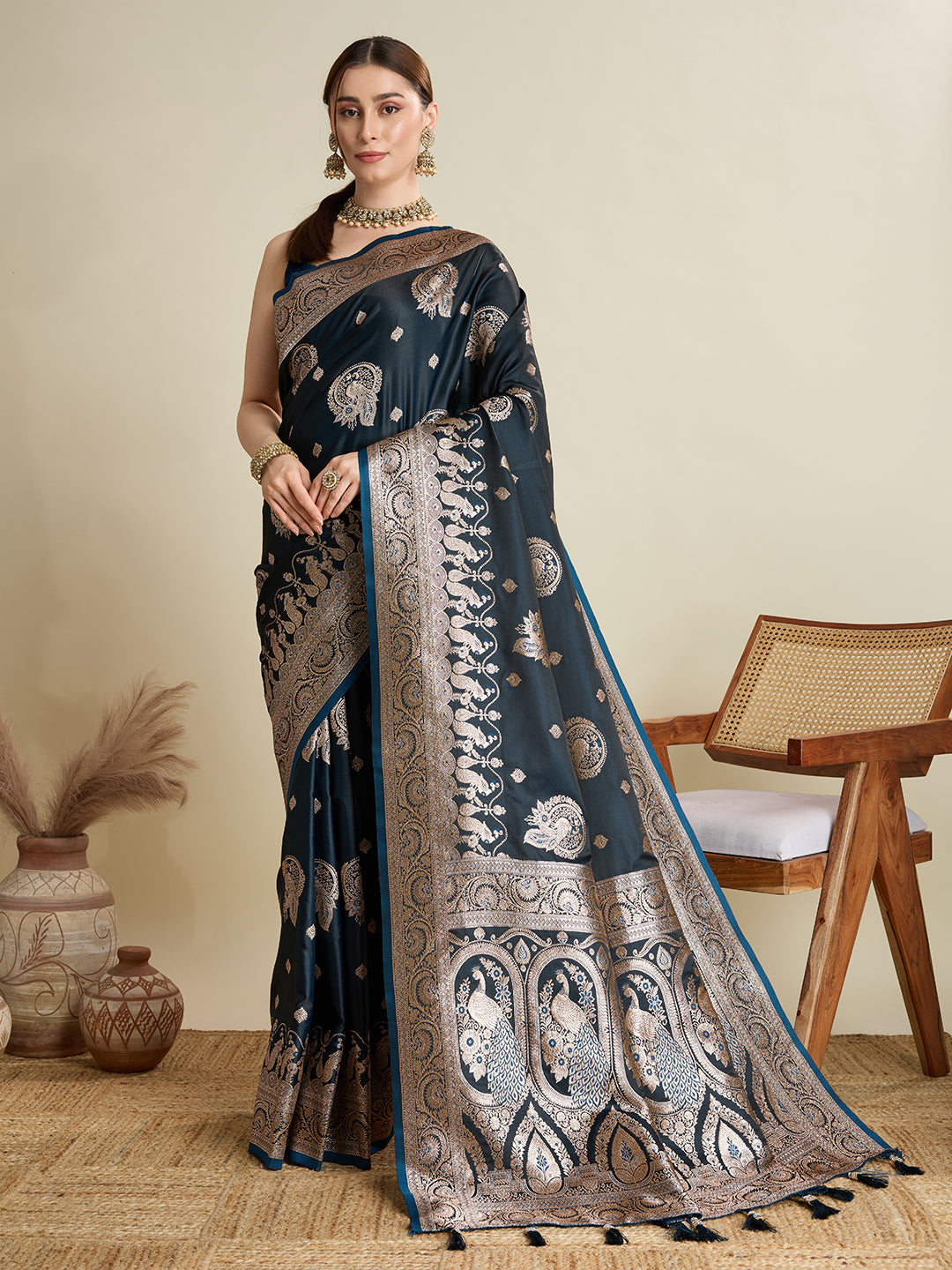Premium Soft Silk Saree with Rich Zari Work (Teal)