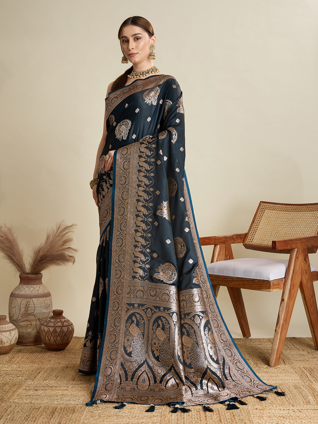 Premium Soft Silk Saree with Rich Zari Work (Teal)