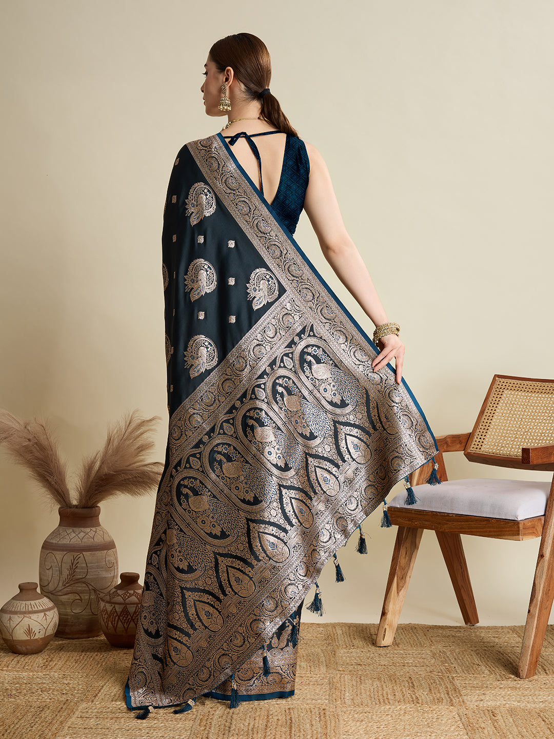 Premium Soft Silk Saree with Rich Zari Work (Teal)