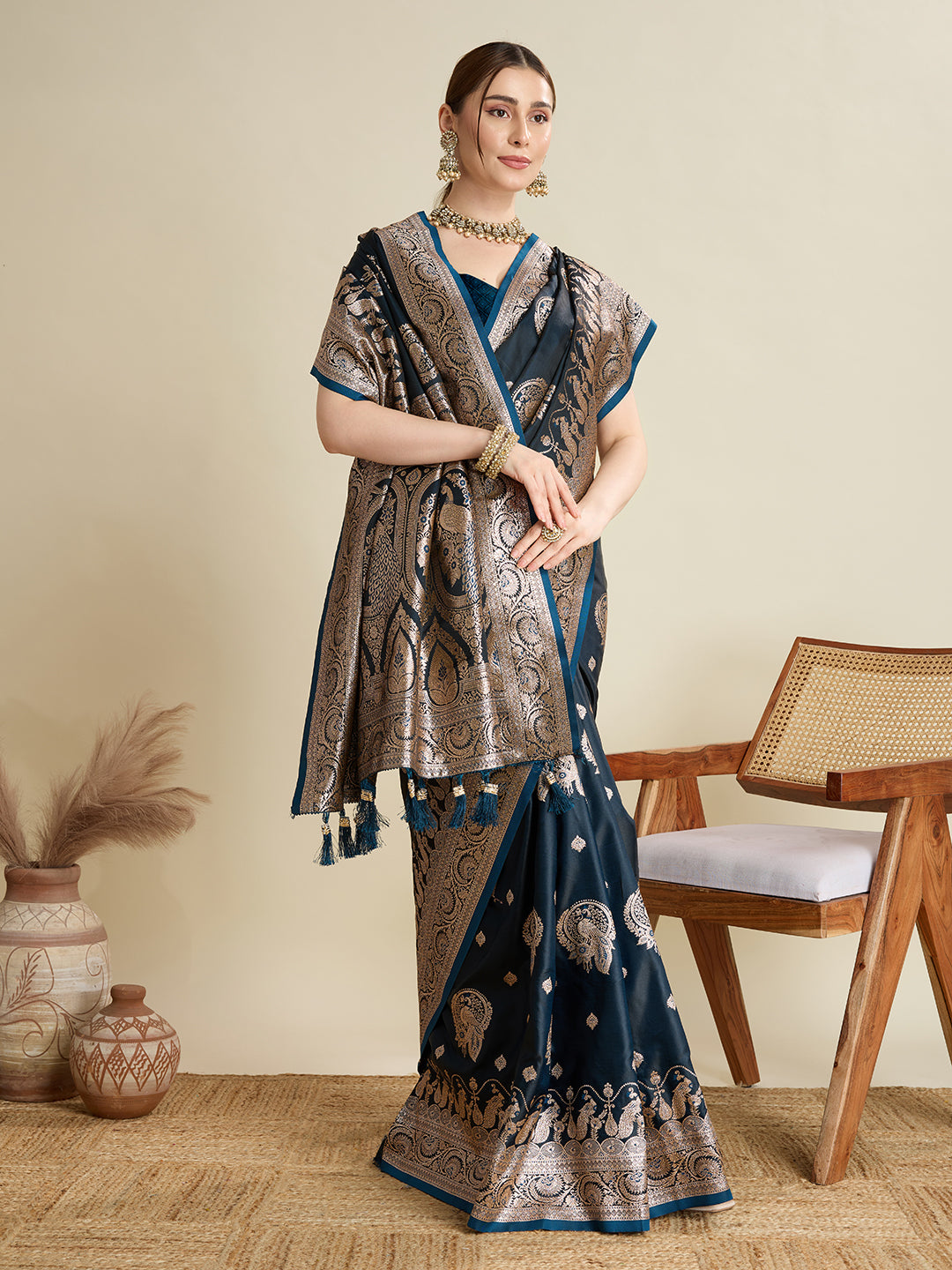Premium Soft Silk Saree with Rich Zari Work (Teal)