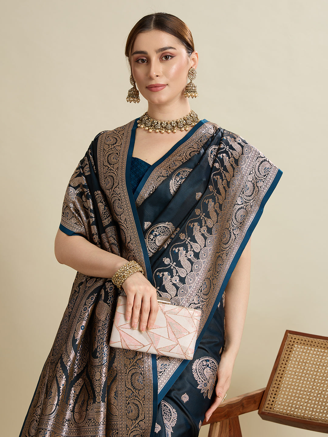 Premium Soft Silk Saree with Rich Zari Work (Teal)