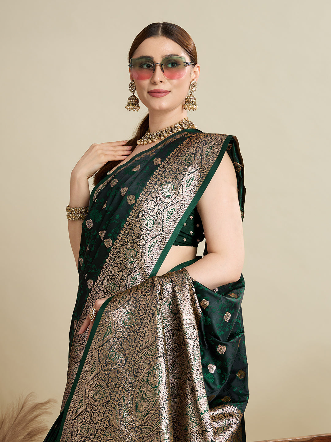 Green Soft Silk Zari Weaving Saree with Designer Blouse