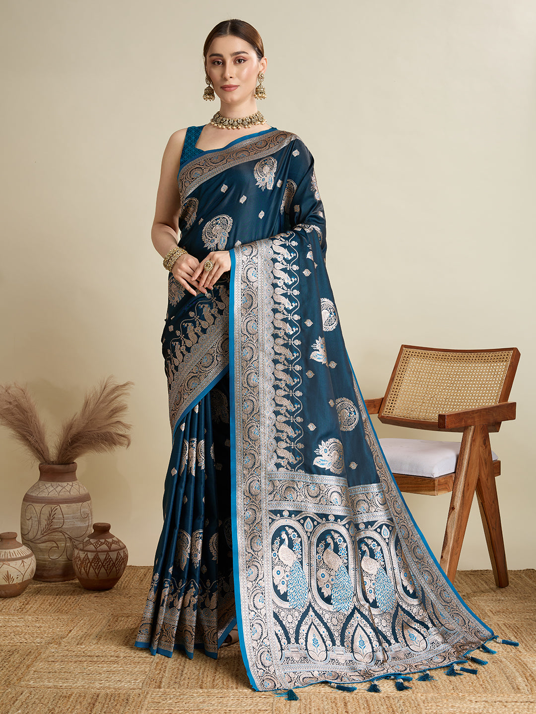 Premium Soft Silk Saree with Rich Zari Work (Blue)