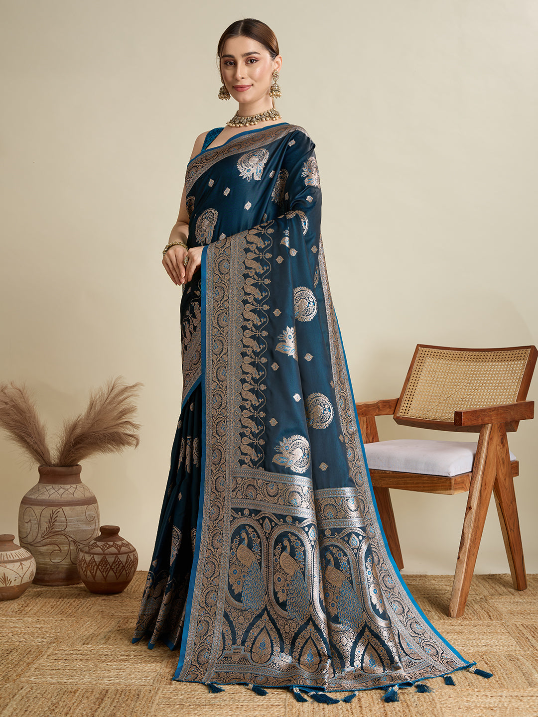 Premium Soft Silk Saree with Rich Zari Work (Blue)