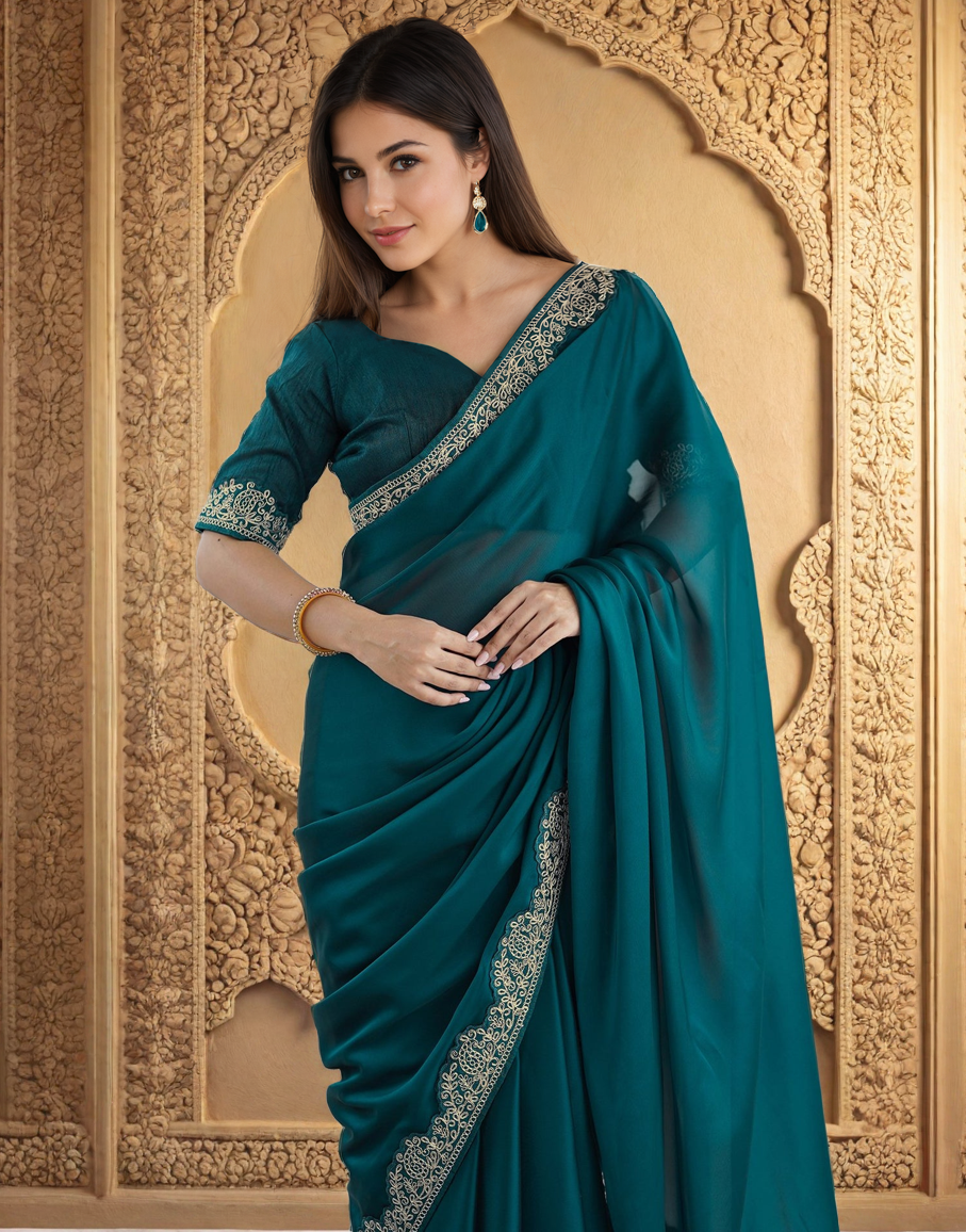 Elegant Rama Color Rangoli Silk Saree with Coding Work – Party Wear