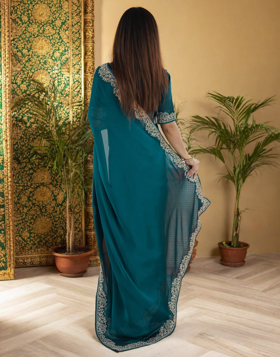 Elegant Rama Color Rangoli Silk Saree with Coding Work – Party Wear