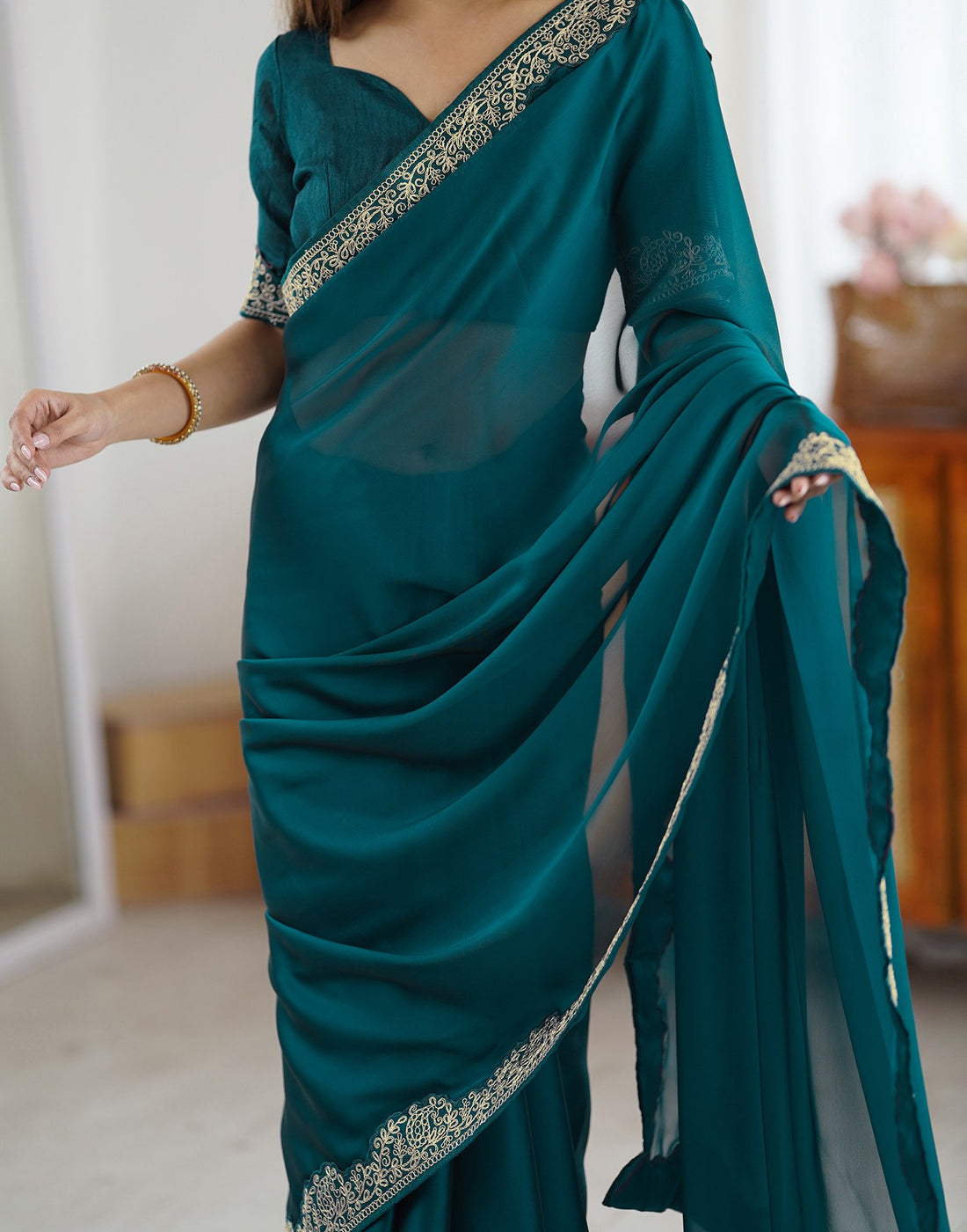 Elegant Rama Color Rangoli Silk Saree with Coding Work – Party Wear