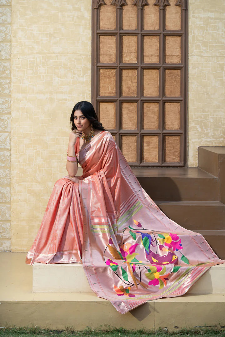Elegant Red Paithani Saree With Zari Border