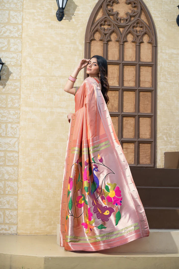 Elegant Red Paithani Saree With Zari Border