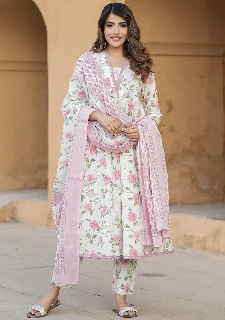 Pink Color Cotton Slub Designer Kurti Pant Set