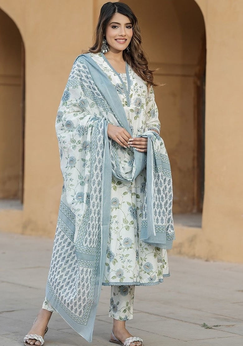 Rama Color Cotton Slub Designer Kurti Pant Set
