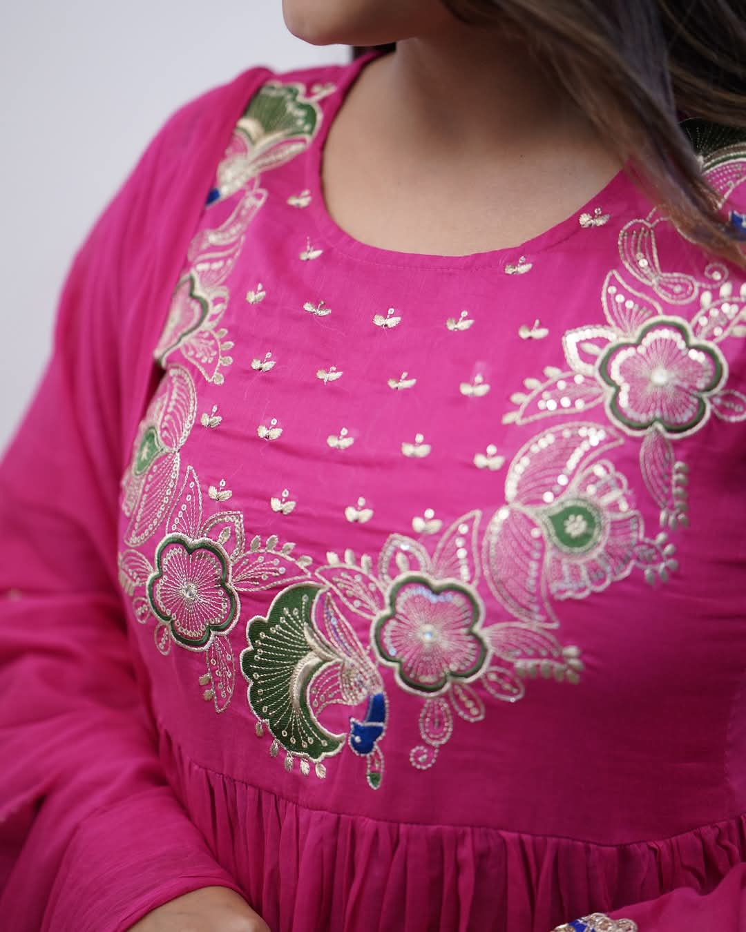Pink Color BSY Chiffon Kurti Pant Set