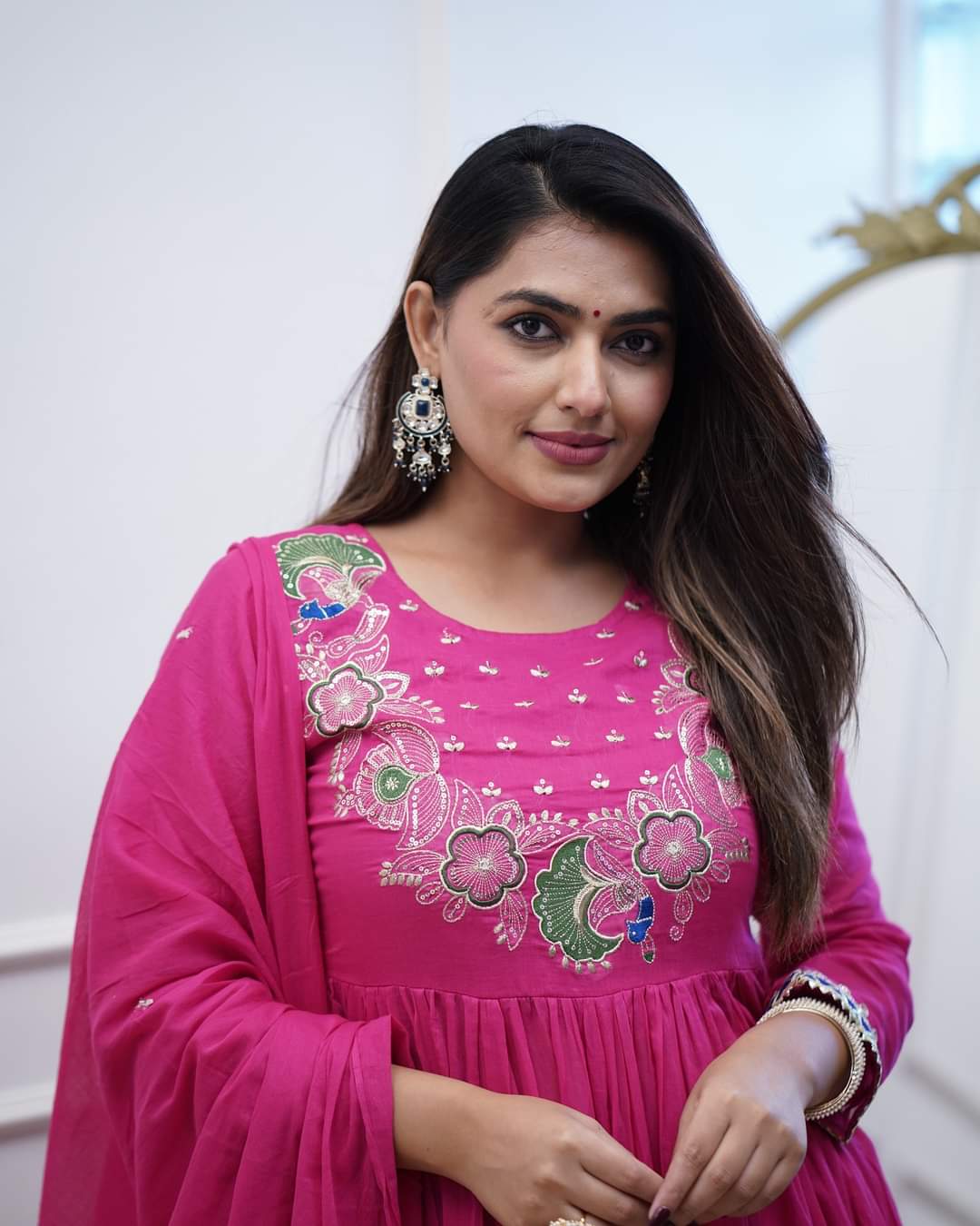 Pink Color BSY Chiffon Kurti Pant Set