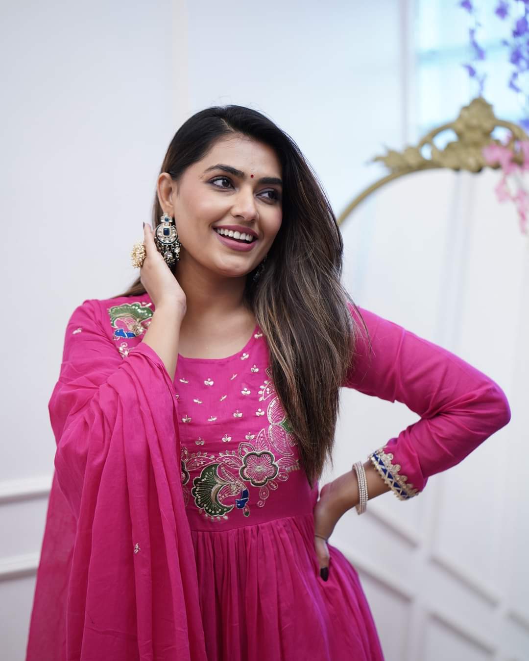 Pink Color BSY Chiffon Kurti Pant Set