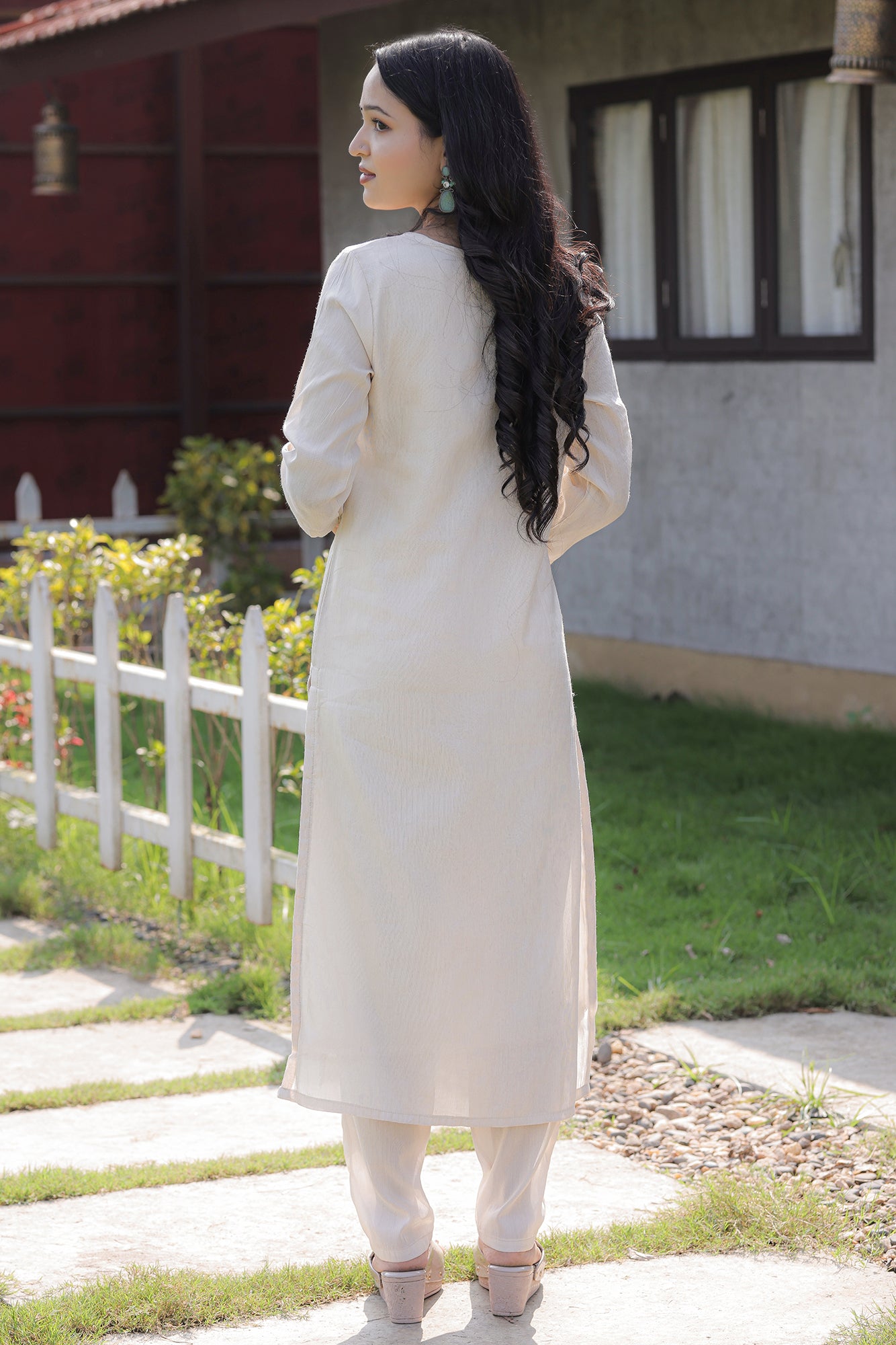 New Cream Color Viscos Simar Casual Kurti pant Set