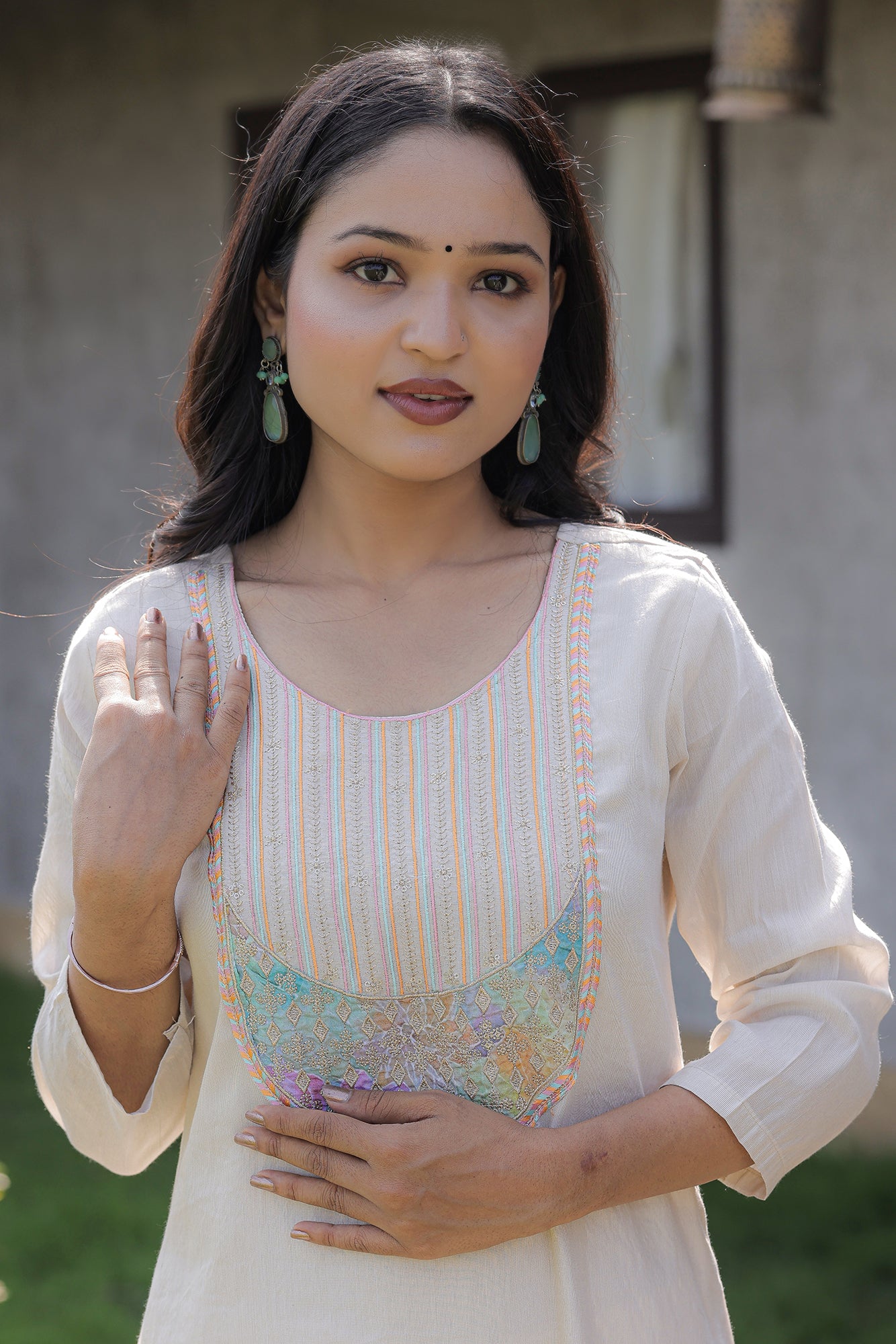 New Cream Color Viscos Simar Casual Kurti pant Set