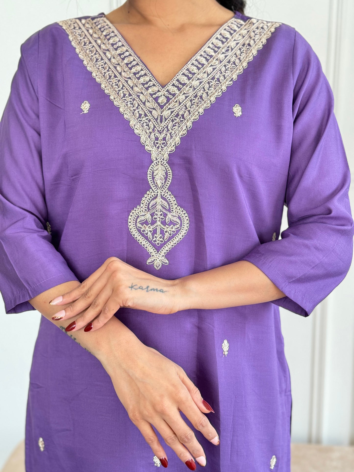 Lavender Color Viscoz Rayon Casual Kurti Pant Set