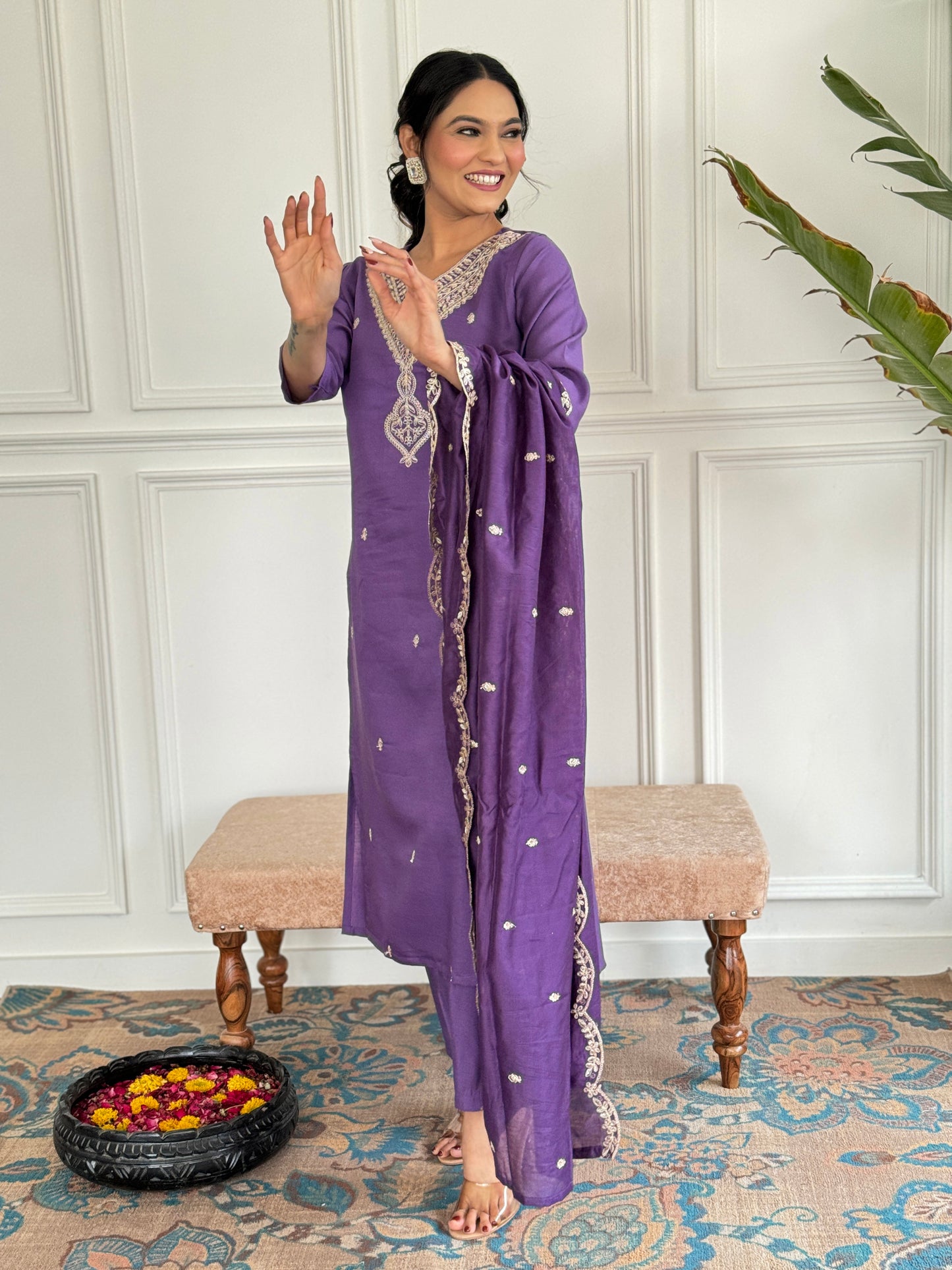 Lavender Color Viscoz Rayon Casual Kurti Pant Set