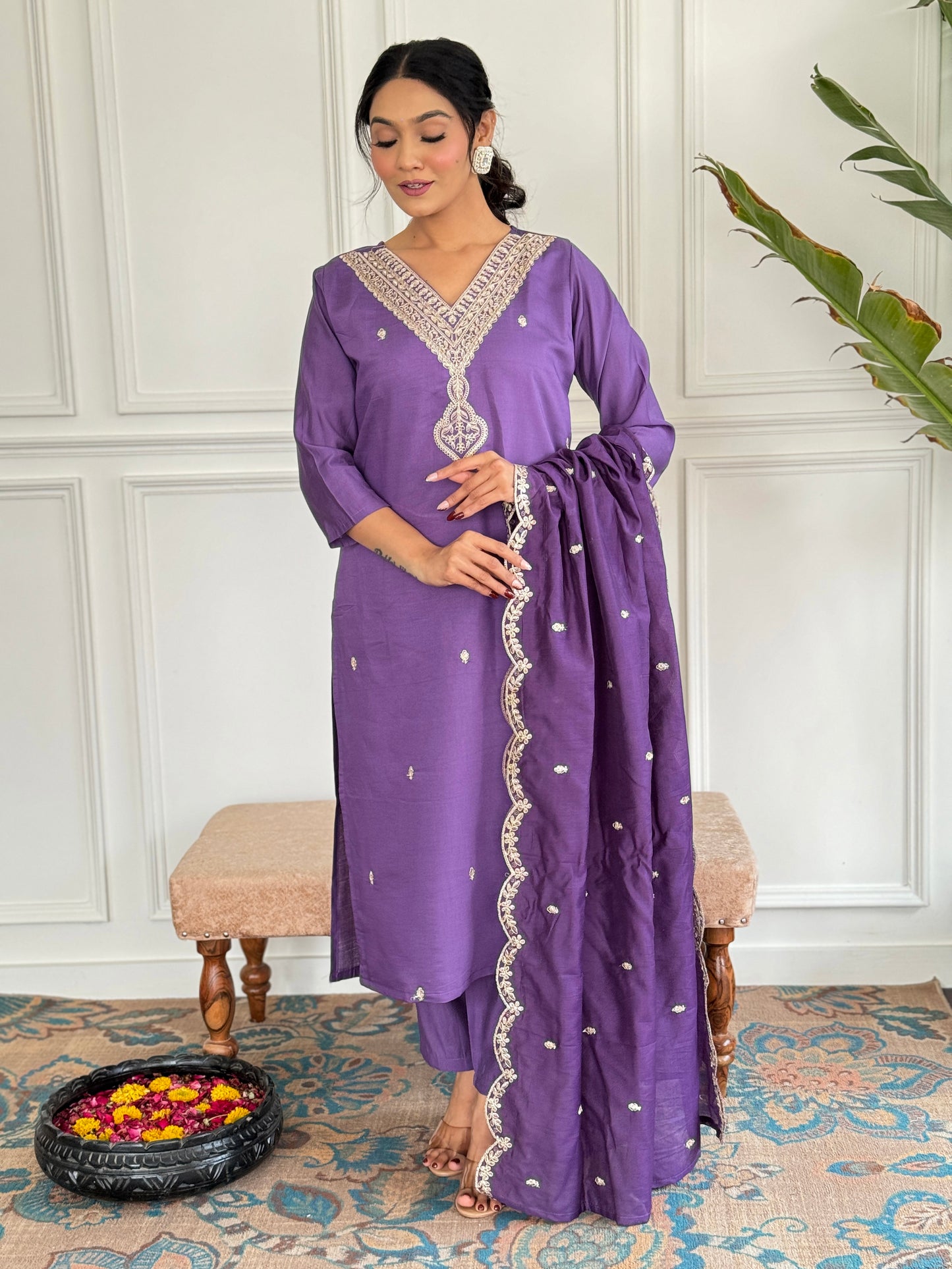 Lavender Color Viscoz Rayon Casual Kurti Pant Set