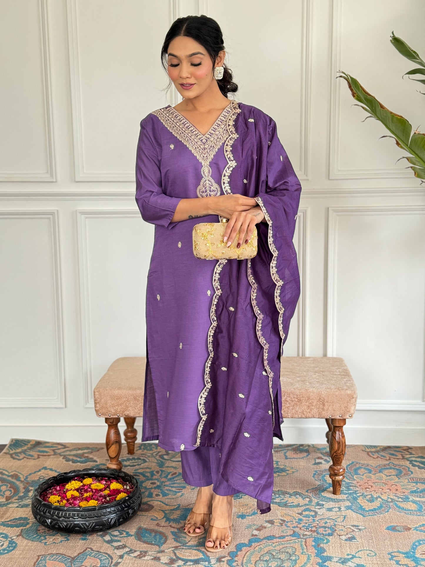 Lavender Color Viscoz Rayon Casual Kurti Pant Set