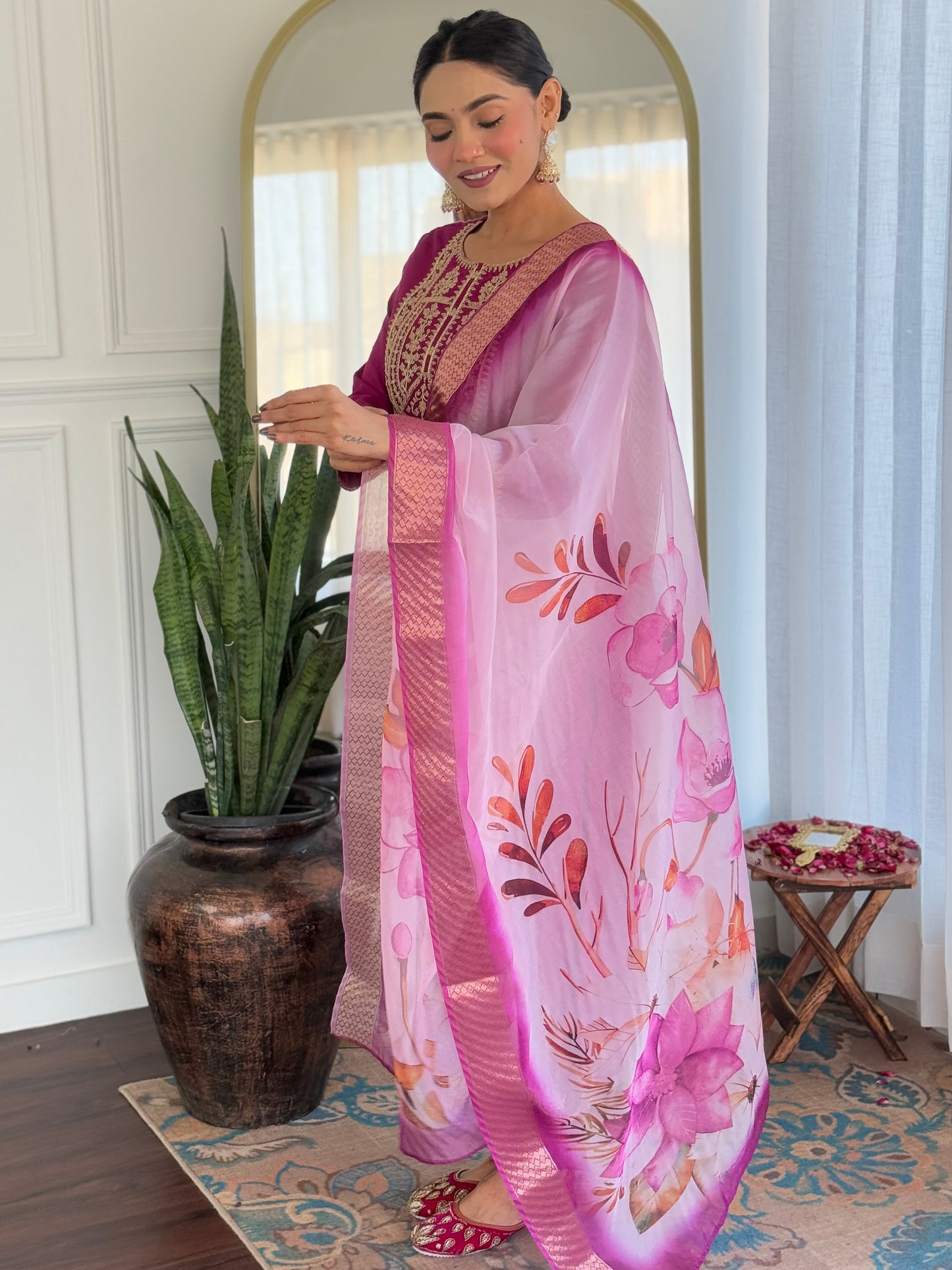 Pink Color Viscose Rayon designer Designer Kurti Pant Set