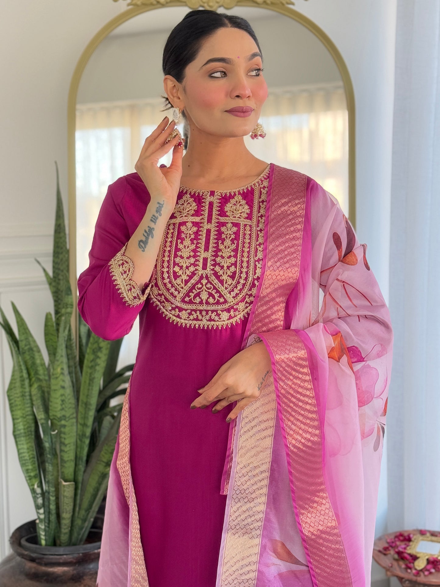 Pink Color Viscose Rayon designer Designer Kurti Pant Set