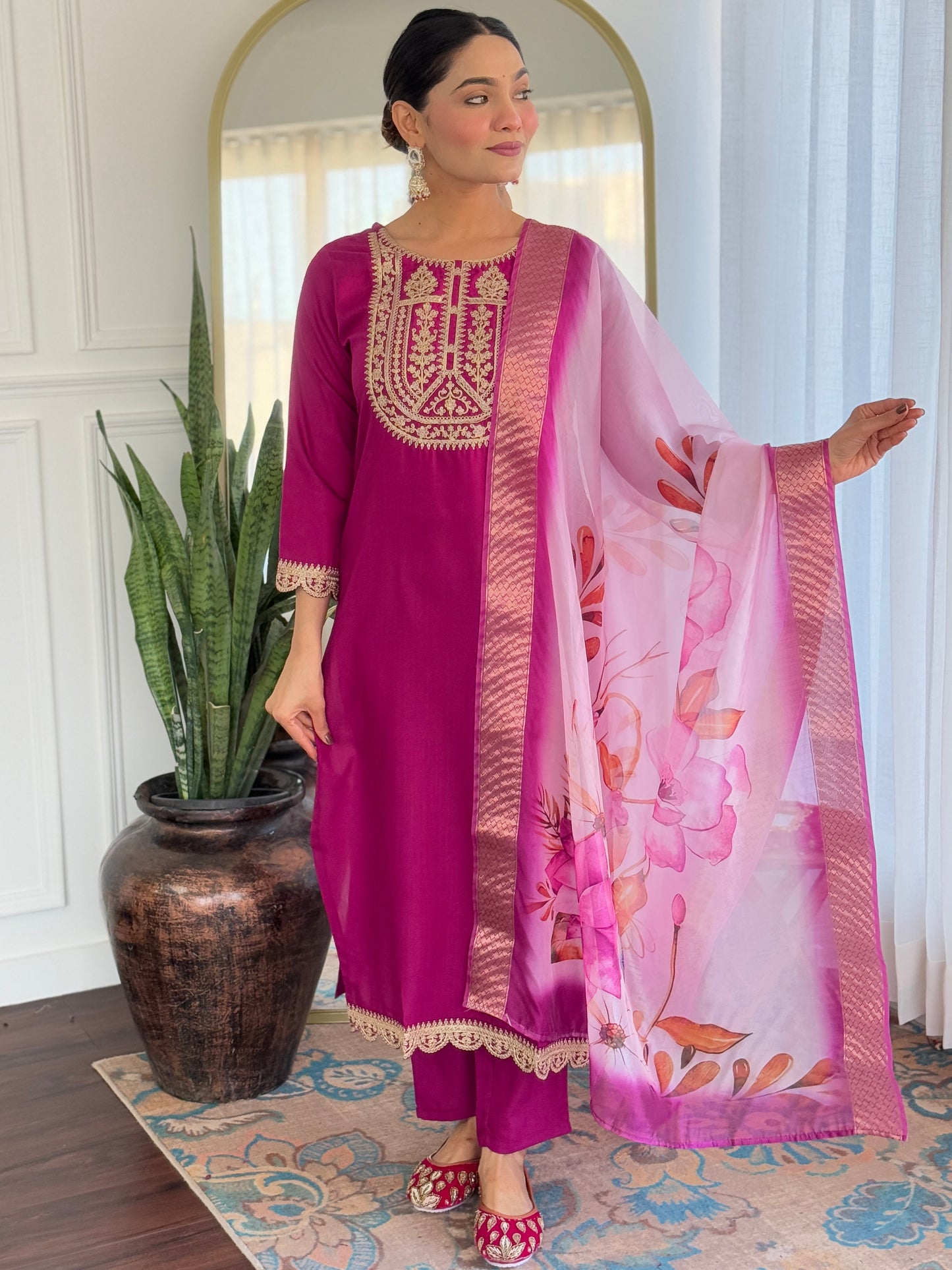 Pink Color Viscose Rayon designer Designer Kurti Pant Set