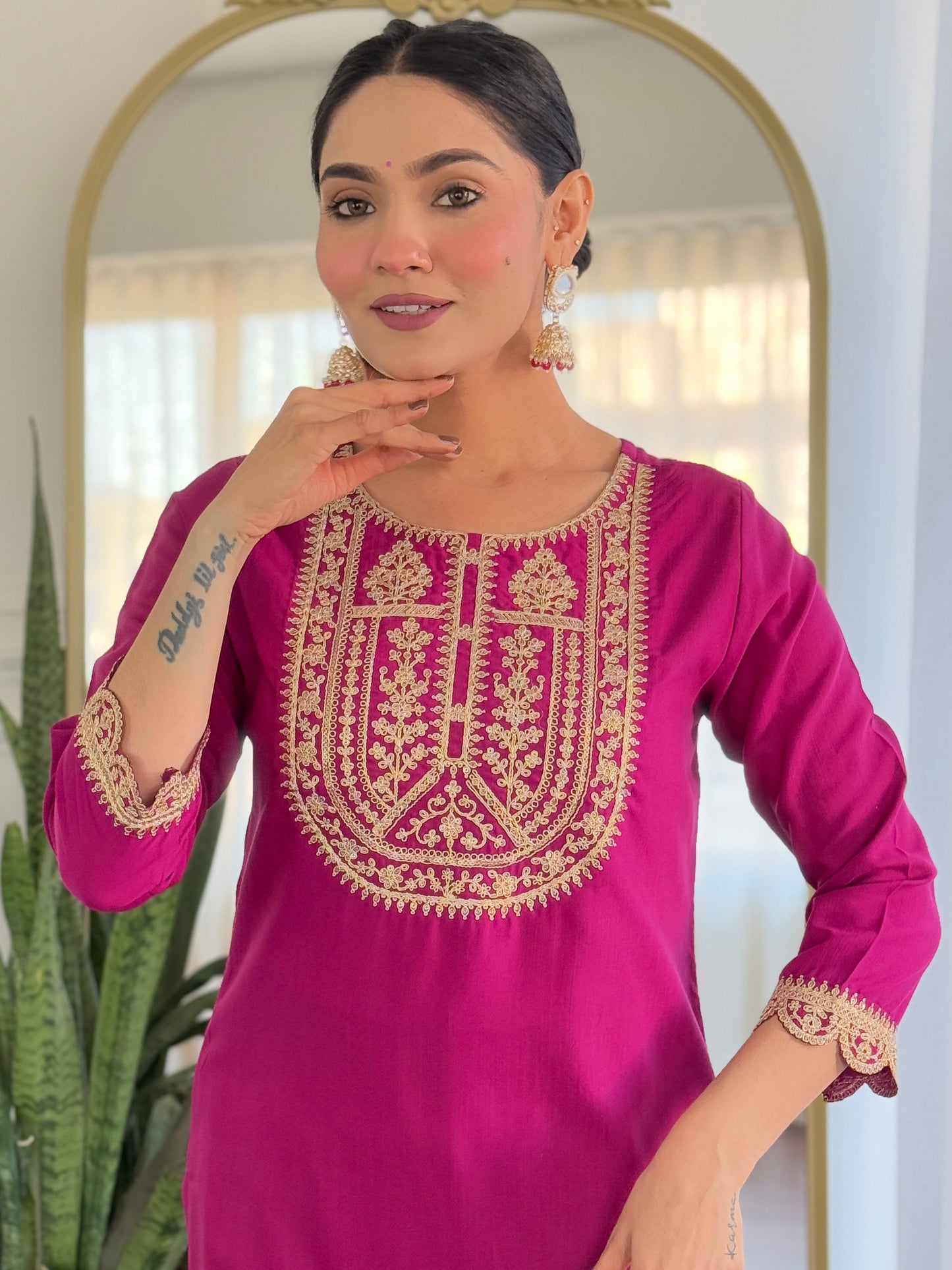 Pink Color Viscose Rayon designer Designer Kurti Pant Set