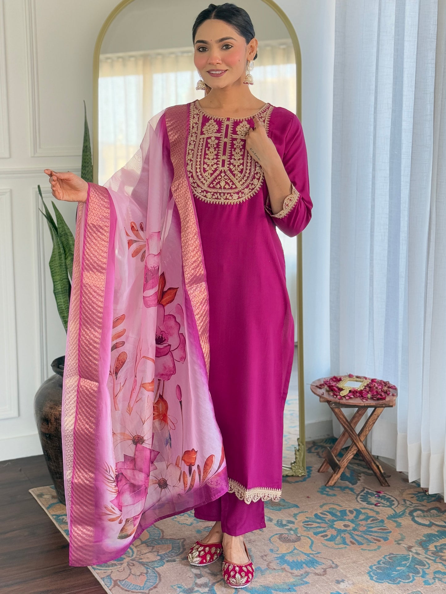 Pink Color Viscose Rayon designer Designer Kurti Pant Set