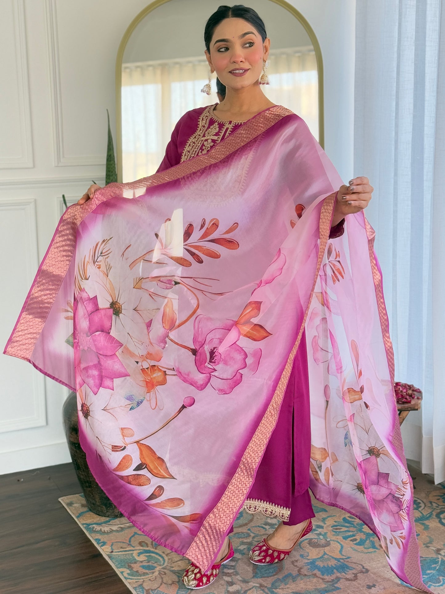 Pink Color Viscose Rayon designer Designer Kurti Pant Set