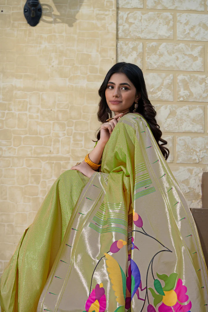 Elegant Green Paithani Silk Saree