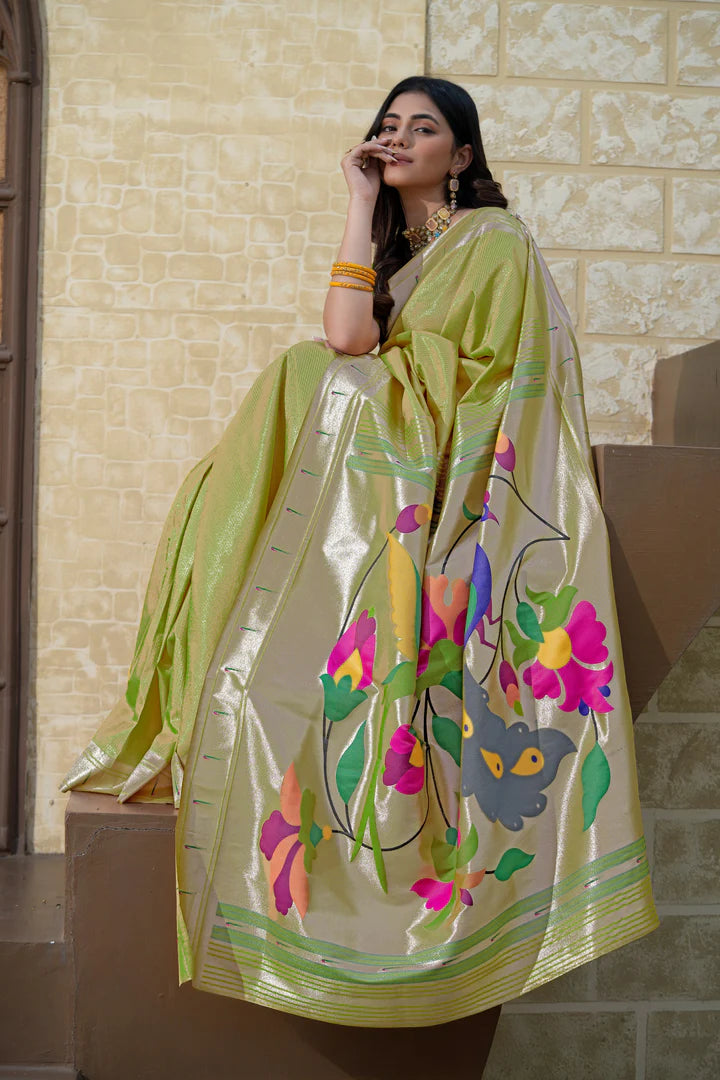 Elegant Green Paithani Silk Saree