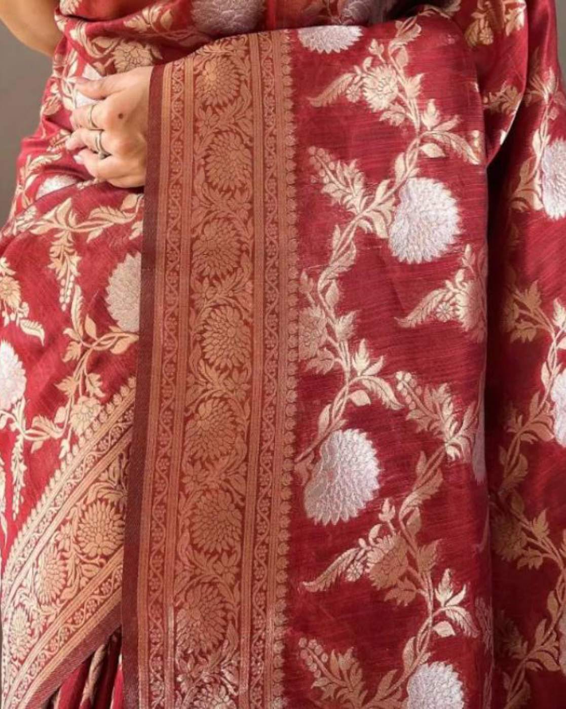 Maroon Traditional Floral Woven Saree