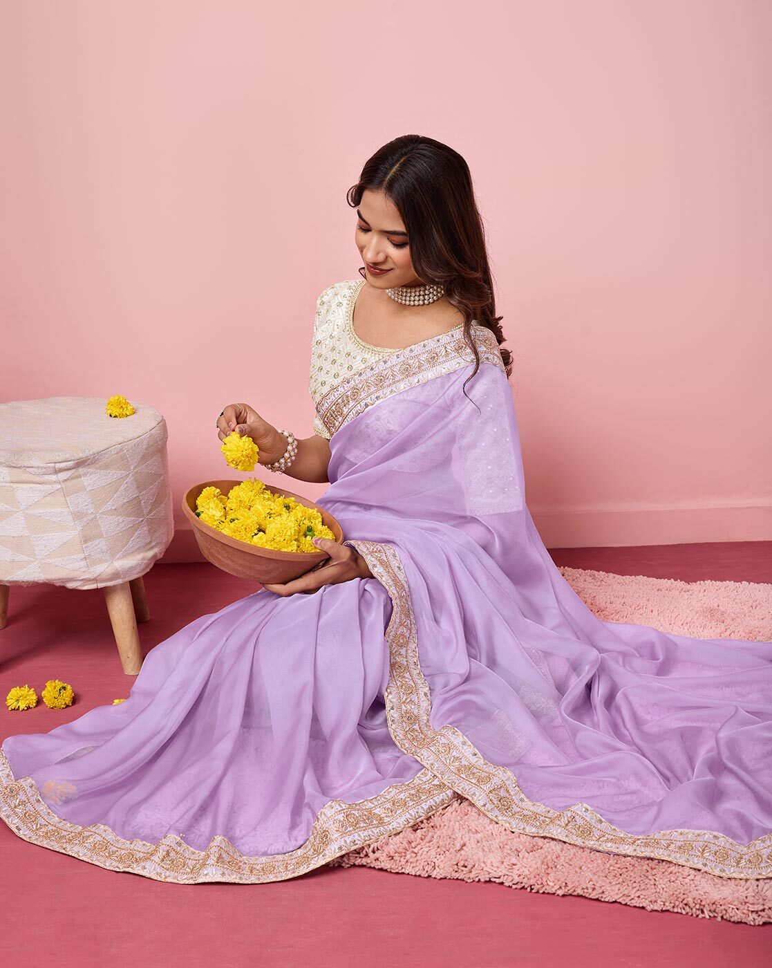 Lavender Organza Saree Party Wear Embroidery Saree