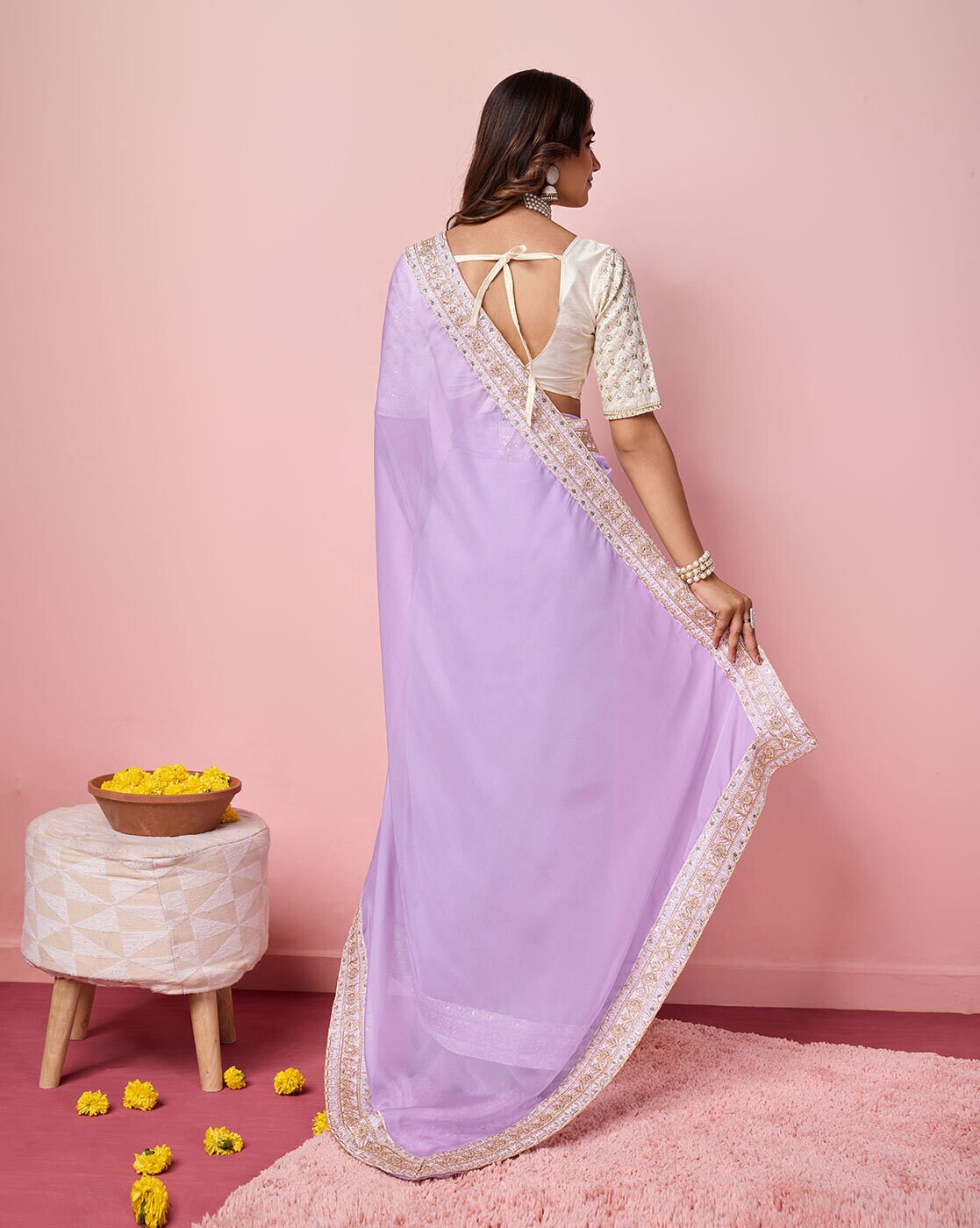 Lavender Organza Saree Party Wear Embroidery Saree