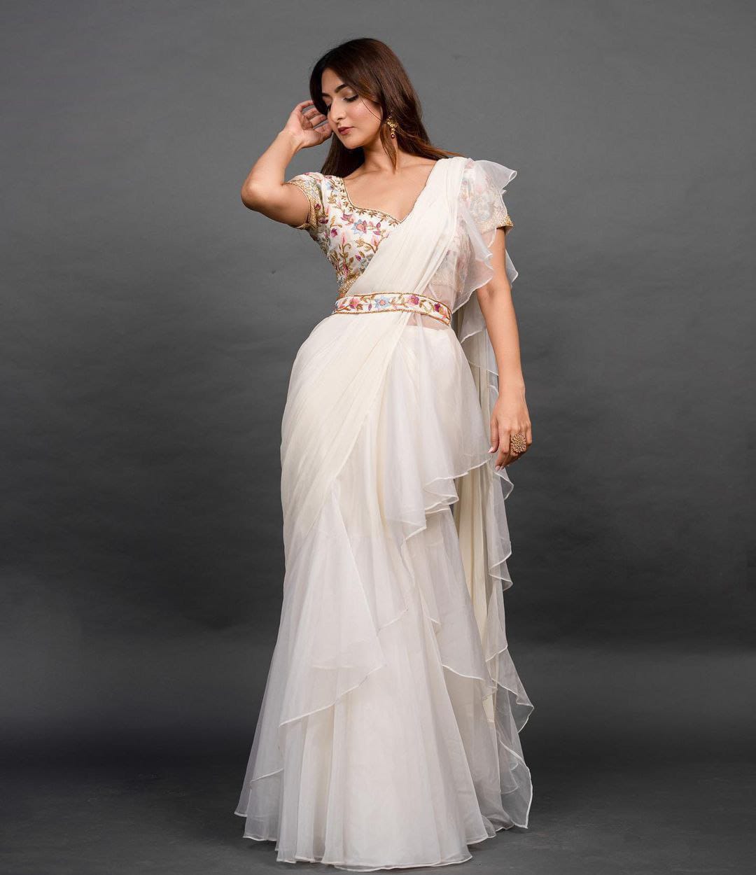 Beautiful Organza Silk Ready to wear saree (White)