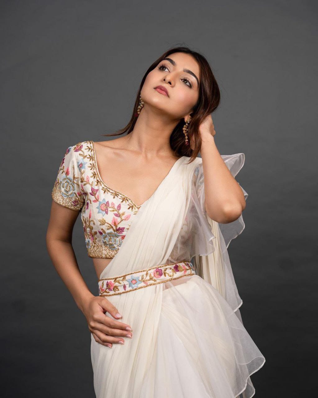 Beautiful Organza Silk Ready to wear saree (White)