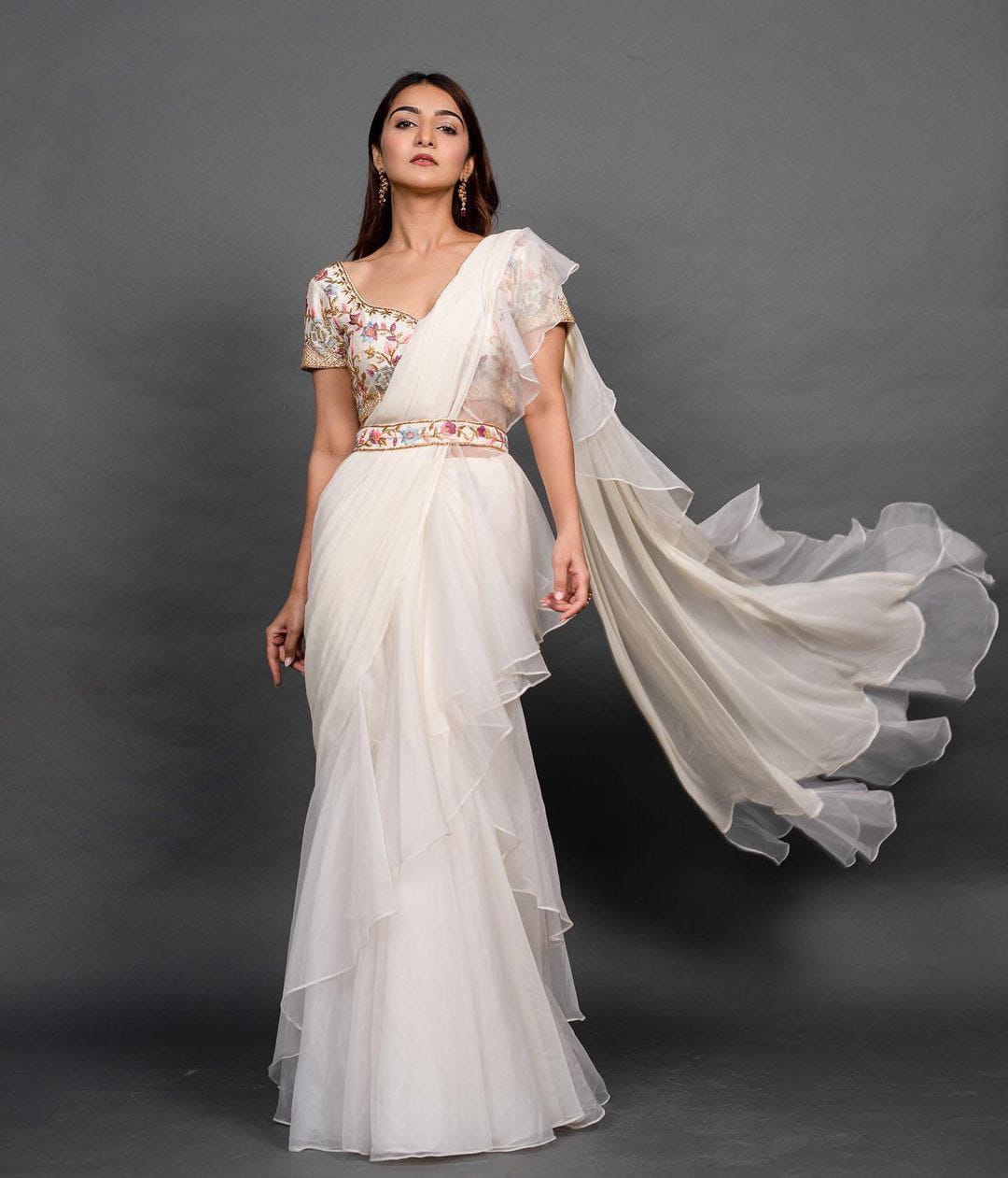 Beautiful Organza Silk Ready to wear saree (White)