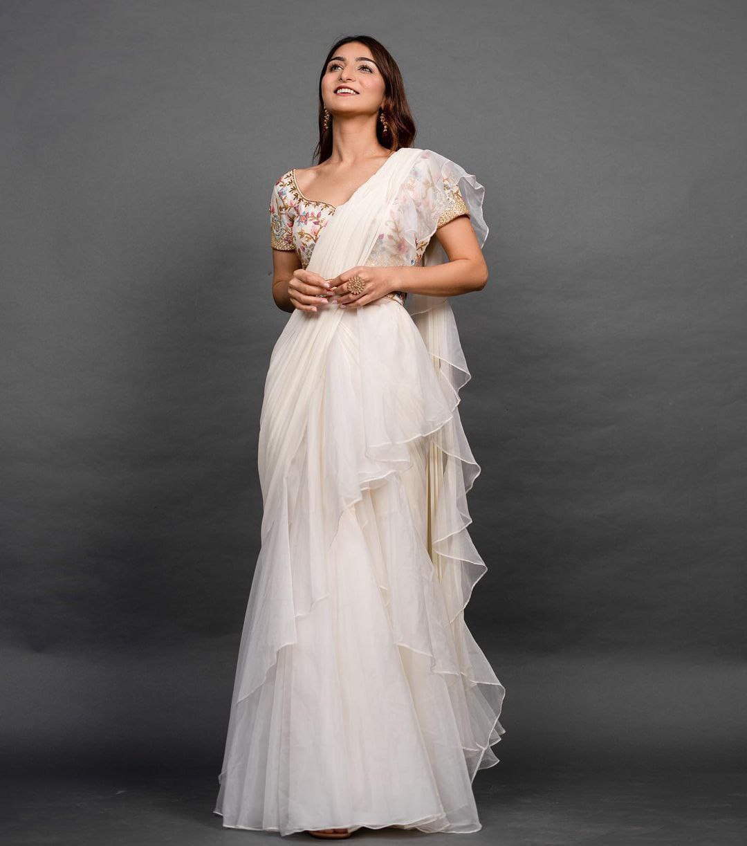 Beautiful Organza Silk Ready to wear saree (White)