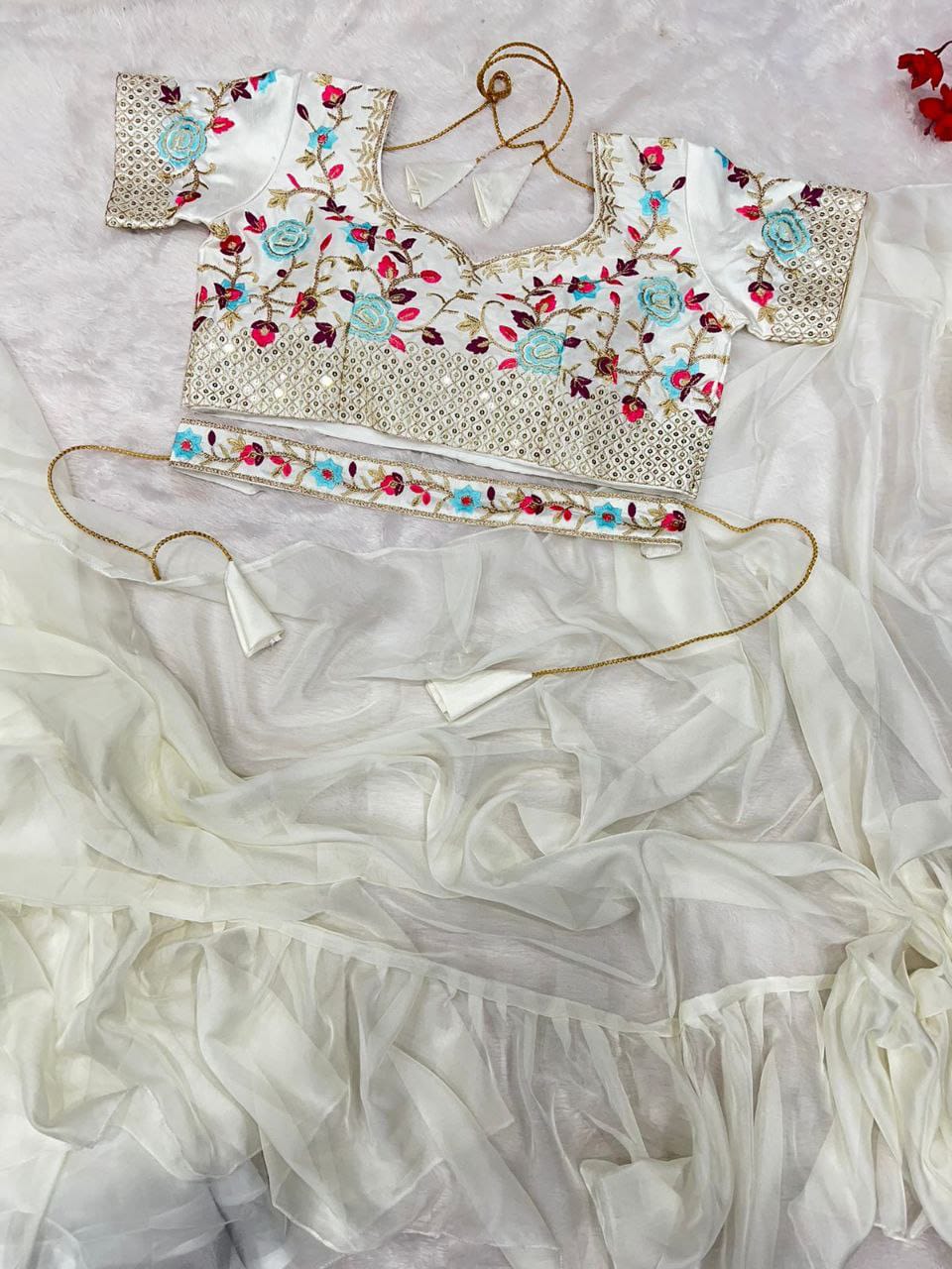 Beautiful Organza Silk Ready to wear saree (White)