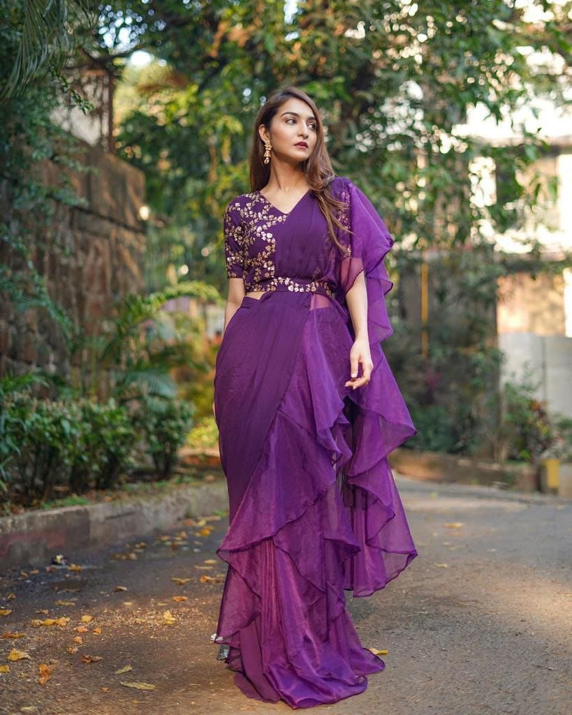 Beautiful Organza Silk Ready to wear saree (Purple)
