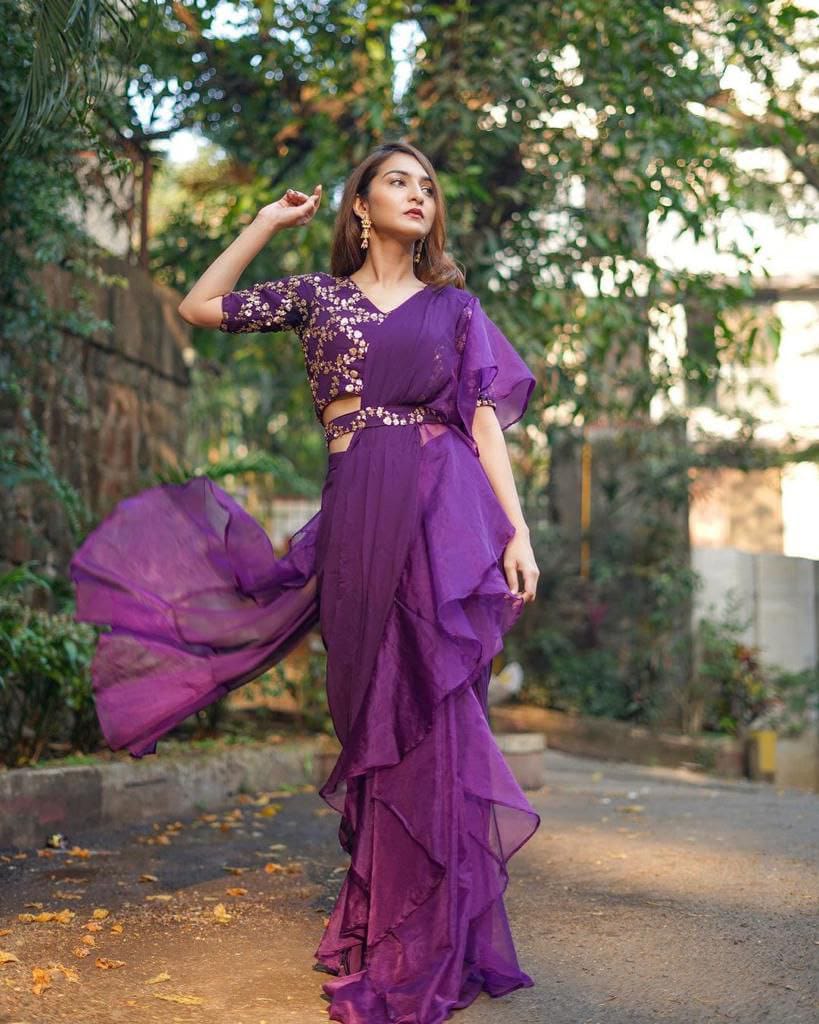 Beautiful Organza Silk Ready to wear saree (Purple)